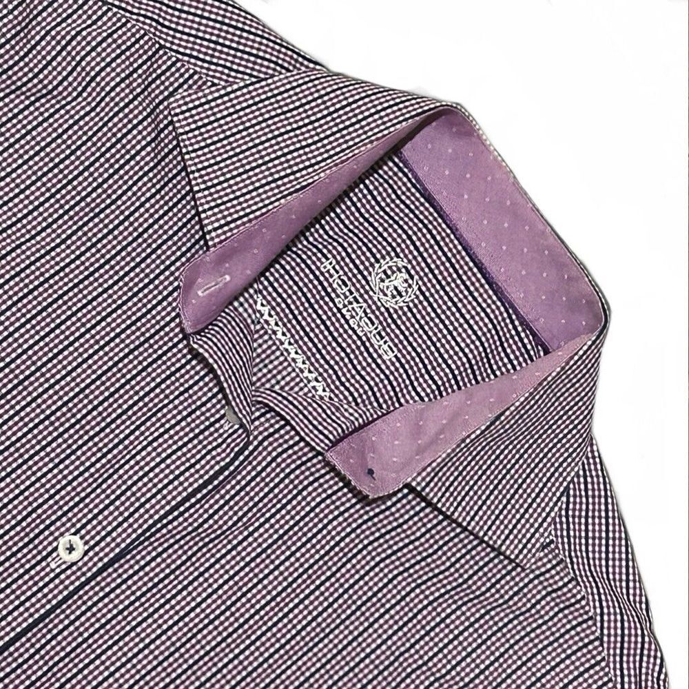 Bugatchi Uomo Men's Purple Check Long Sleeve Shirt 100% Cotton Size 16 (34-35)‎